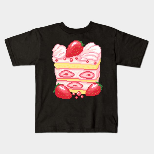 Strawberry Cake Pixel Art Kids T-Shirt by AlleenasPixels